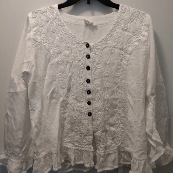 Tops - White Embroidered Button-Front Women’s Blouse